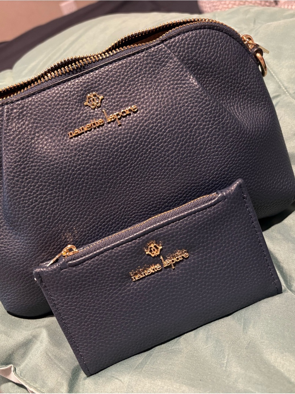 Nanette Lepore Navy Pebbled Leather Crossbody & Card Case Set